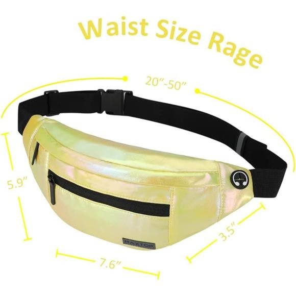 Large Crossbody Fanny Pack with 4-Zipper Pockets Gold Sports Festival Gym - Picture 2 of 6